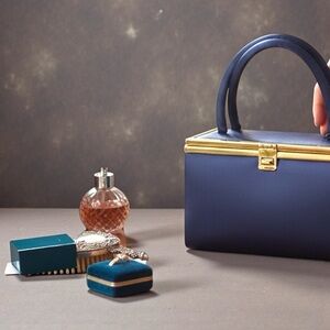 Elegant Vintage Satin Navy Box Handbag
